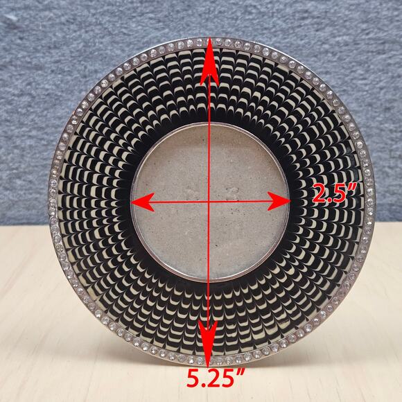 Vintage Black Silver Rhinestone trimmed round picture frame 5.25inches diameter - Picture 8 of 8